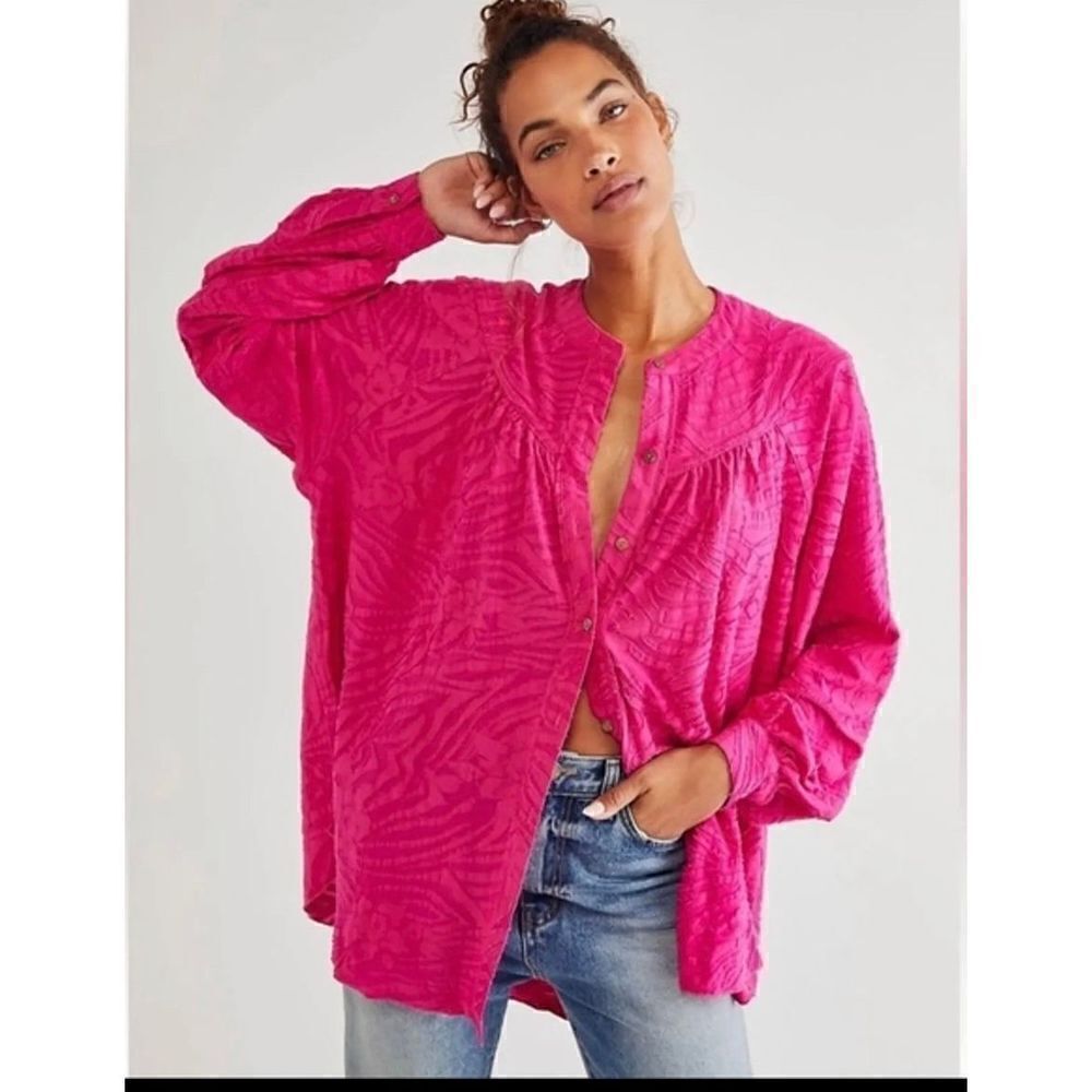 NEW Free People Can't Stop Dreaming Flowy Blouse Tunic Pink m